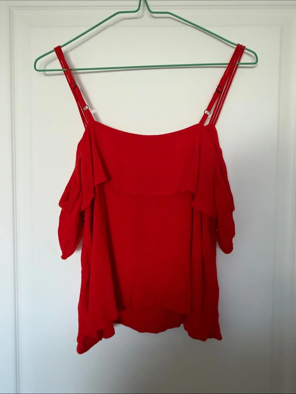Red Off-Shoulder Ruffle Women's Top - Picture 3 of 3
